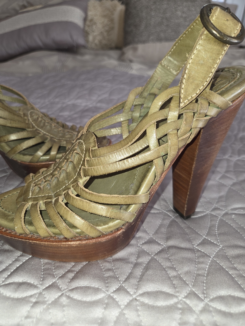 Frye Olive Green Woven Platform Heels
